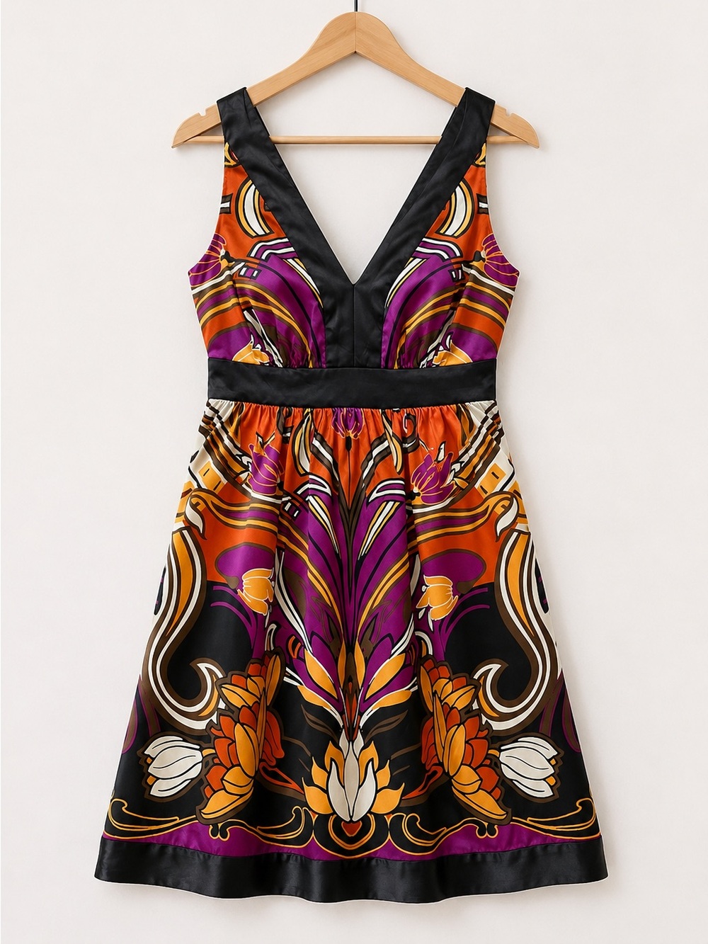 ECI New York Silk V Neck Fit & Flare Dress Multicolor Size 6